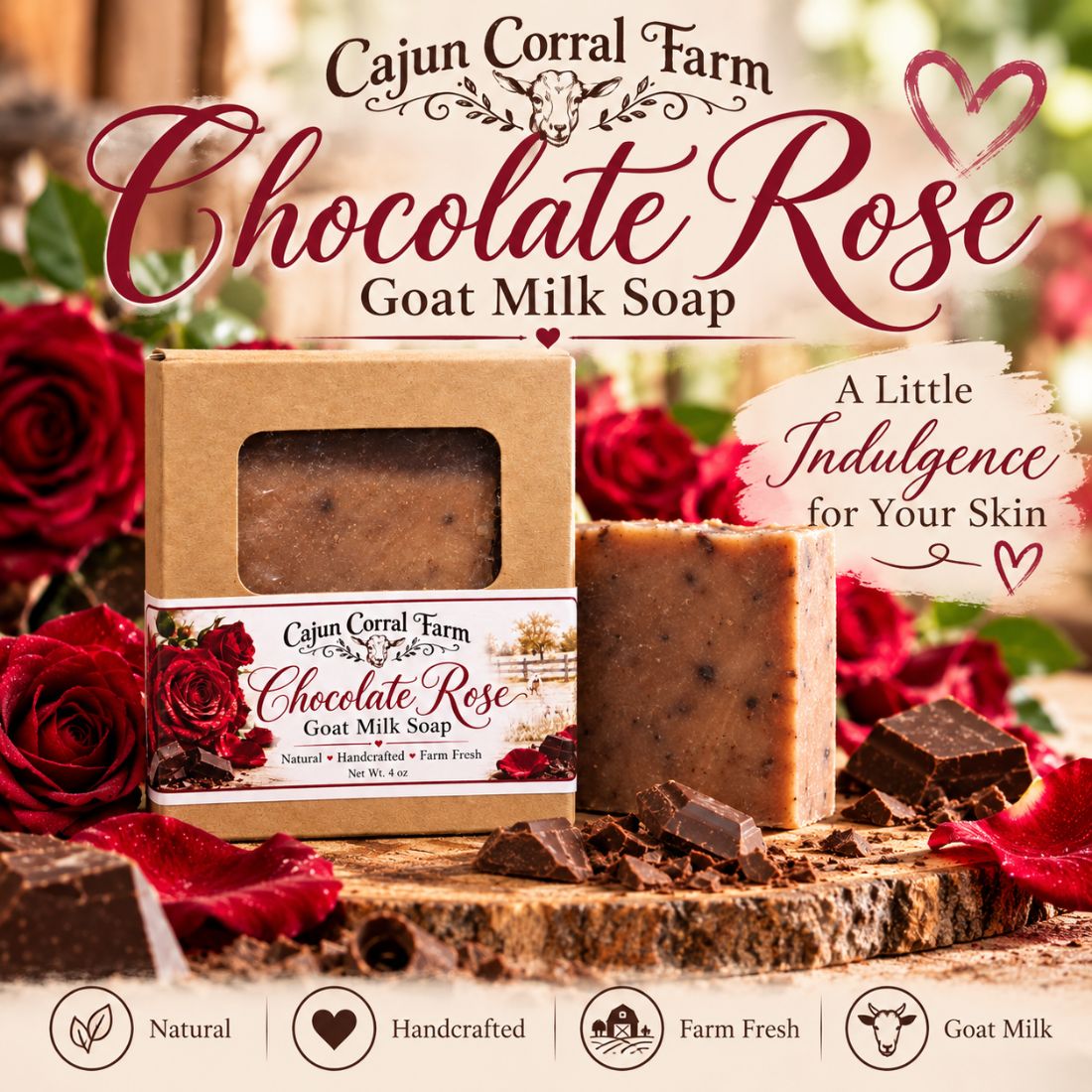 Chocolate Rose Goat Milk Soap – 4 oz - Image 2