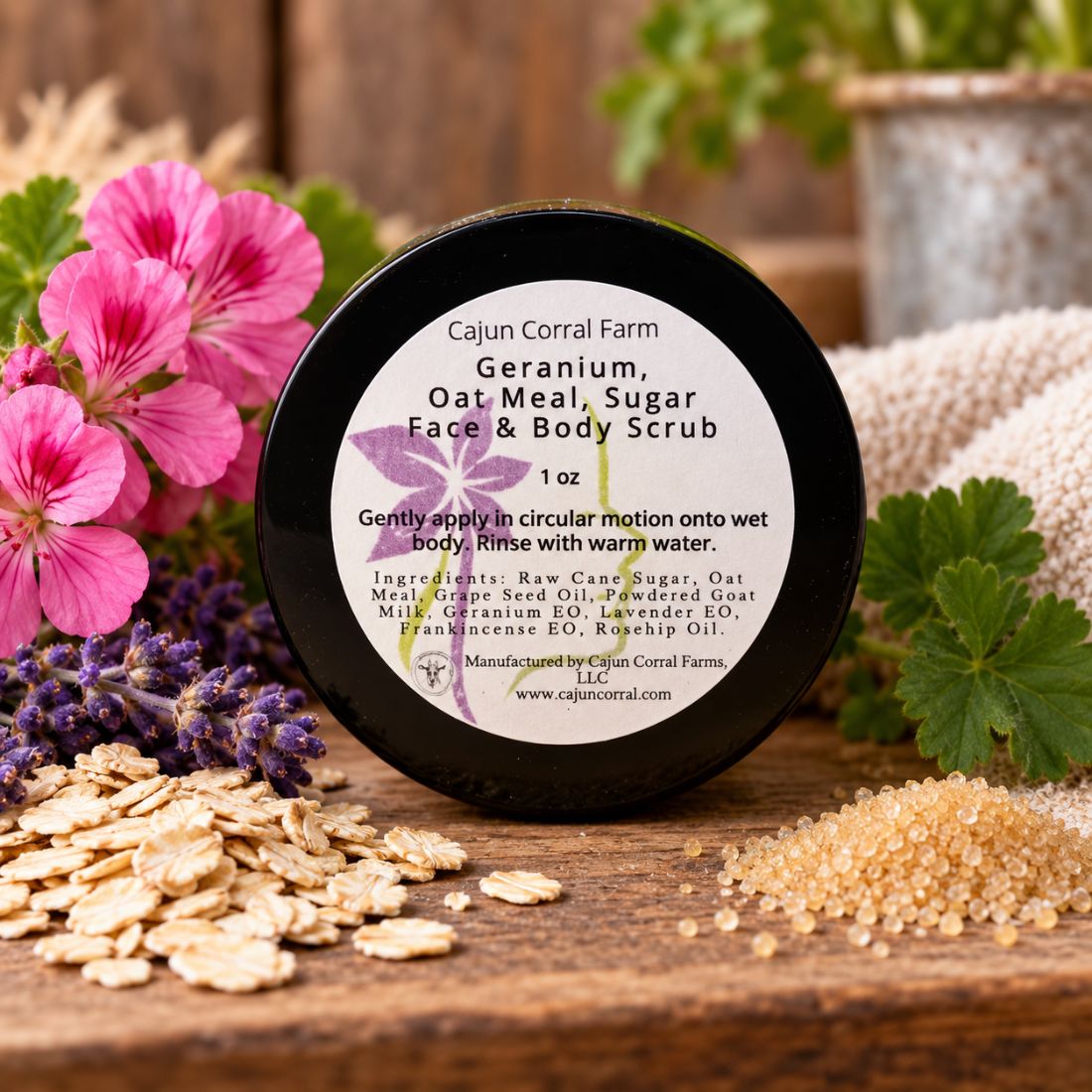 Geranium Oatmeal Goat Milk Sugar Scrub – 1 oz