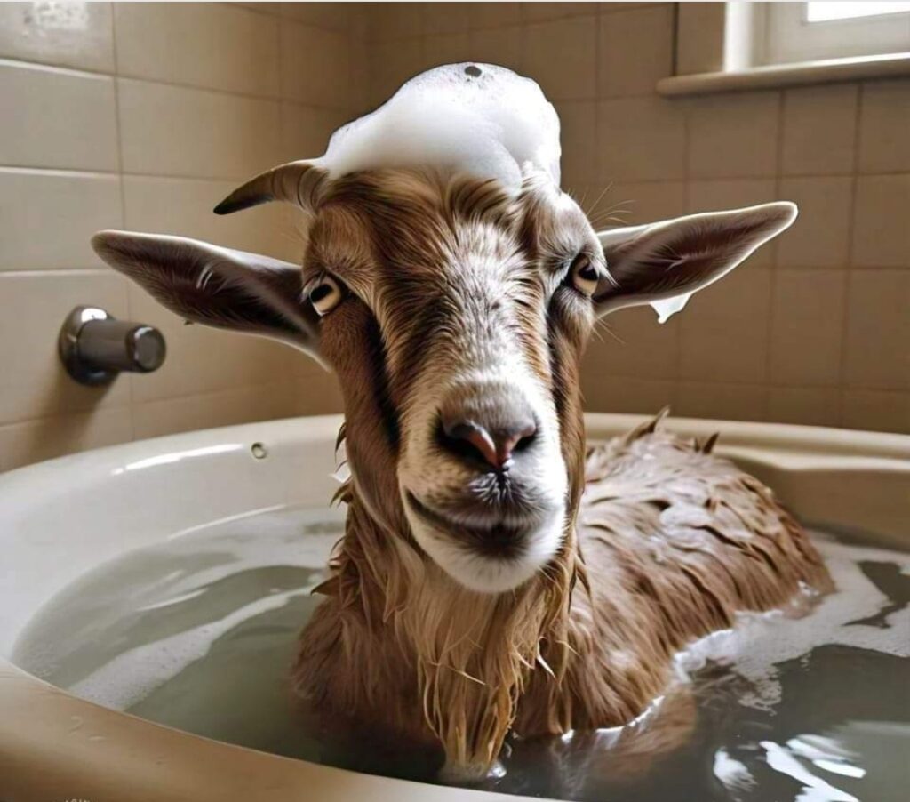 Goat Taking a bath