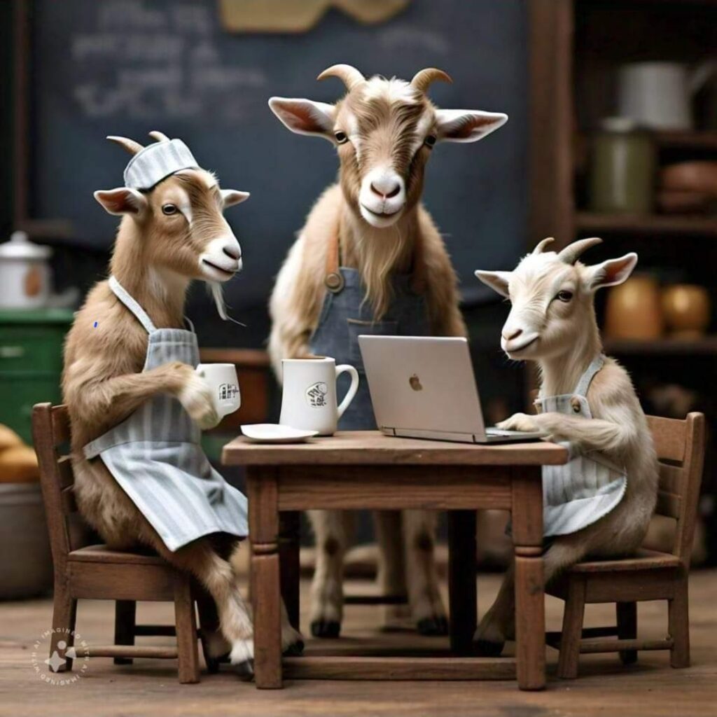 Goat drinking coffee